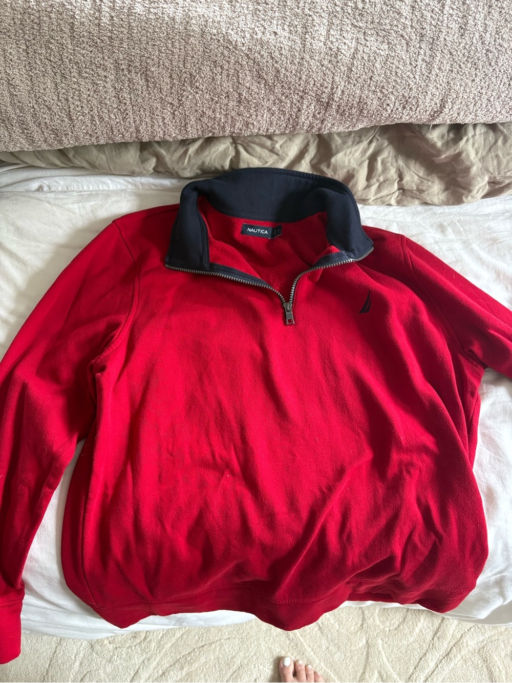 Nautica Red Long-Sleeve Quarter-Zip with Black Collar